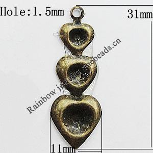 Iron Jewelry Finding Pendant Lead-free, 31x11mm Hole:1.5mm, Sold by Bag