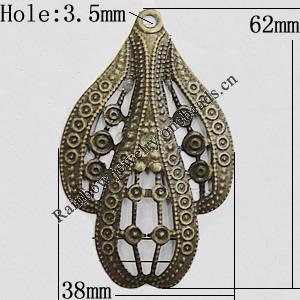 Iron Jewelry Finding Pendant Lead-free, 62x38mm Hole:3.5mm, Sold by Bag