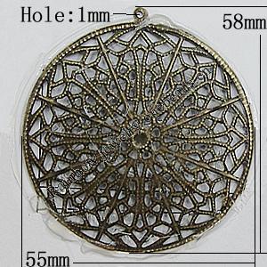 Iron Jewelry Finding Pendant Lead-free, 58x55mm Hole:1mm, Sold by Bag