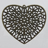 Iron Jewelry Finding Pendant Lead-free, Heart 50x44mm Hole:1mm, Sold by Bag