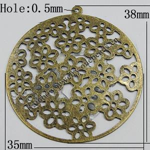 Iron Jewelry Finding Pendant Lead-free, 38x35mm Hole:0.5mm, Sold by Bag