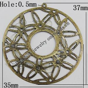 Iron Jewelry Finding Pendant Lead-free, 37x35mm Hole:0.5mm, Sold by Bag
