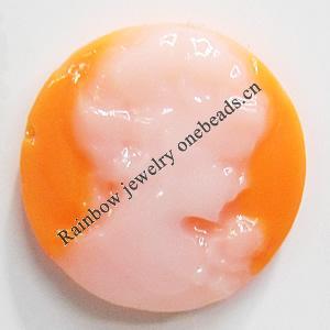 Cameos Resin Beads, No-Hole Jewelry findings, Flat Round, 18mm, Sold by Bag