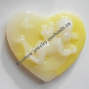 Cameos Resin Beads, No-Hole Jewelry findings, Heart, 21x18mm, Sold by Bag