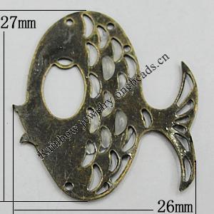 Iron Jewelry Finding Connectors Lead-free, Fish 26x27mm, Sold by Bag