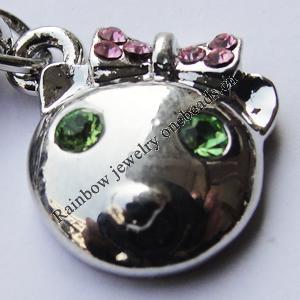 Zinc Alloy Charm/Pendant with Crystal, Nickel-free & Lead-free Animal Head 15x11mm Hole:2mm, Sold by PC  