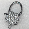 Zinc Alloy Lobster Claws, Flower with Rhinestone, About 20mm wide, 32mm long, Hole: 2mm, Sold by PC