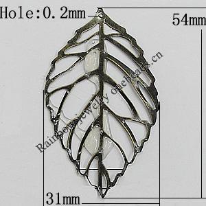 Iron Jewelry Finding Pendant Lead-free, Leaf 54x31mm Hole:0.2mm, Sold by Bag