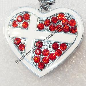 Zinc Alloy Enamel Pendants, Heart, 38x33mm, Hole:2mm, Sold by PC