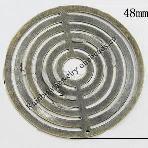 Iron Jewelry Finding Pendant Lead-free, Flat Round 48mm Hole:7.5mm, Sold by Bag