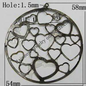 Iron Jewelry Finding Pendant Lead-free, 58x54mm Hole:1.5mm, Sold by Bag