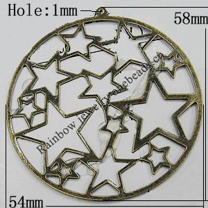 Iron Jewelry Finding Pendant Lead-free, 58x54mm Hole:1mm, Sold by Bag