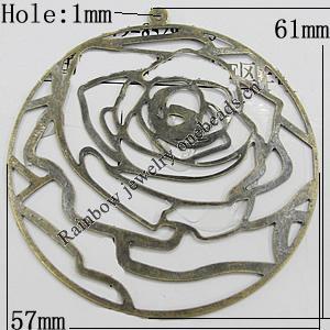 Iron Jewelry Finding Pendant Lead-free, 61x57mm Hole:1mm, Sold by Bag