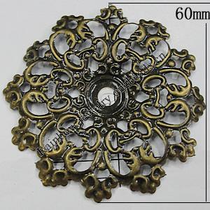 Iron Jewelry Finding Beads Lead-free, Flower 60mm Hole:6mm, Sold by Bag