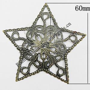 Iron Jewelry Finding Connectors Lead-free, Star 60mm, Sold by Bag
