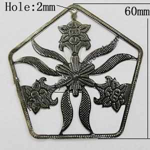 Iron Jewelry Finding Pendant Lead-free, Polygon 60x60mm Hole:2mm, Sold by Bag