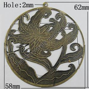Iron Jewelry Finding Pendant Lead-free, 62x58mm Hole:2mm, Sold by Bag