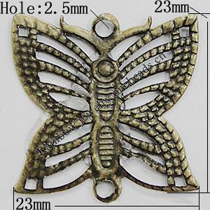 Iron Jewelry Finding Connectors Lead-free, Butterfly 23x23mm Hole:2.5mm, Sold by Bag