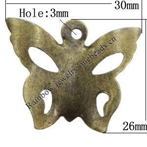 Iron Jewelry Finding Pendant Lead-free, 30x26mm Hole:3mm, Sold by Bag
