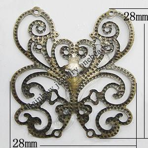 Iron Jewelry Finding Connectors Lead-free, Butterfly 28x28mm, Sold by Bag