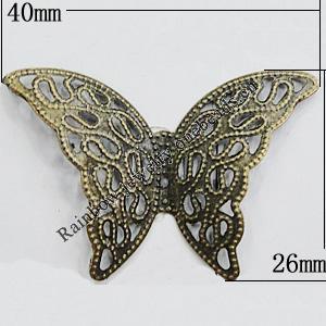 Iron Jewelry Finding Connectors Lead-free, Butterfly 40x26mm, Sold by Bag