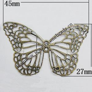 Iron Jewelry Finding Connectors Lead-free, Butterfly 45x27mm, Sold by Bag