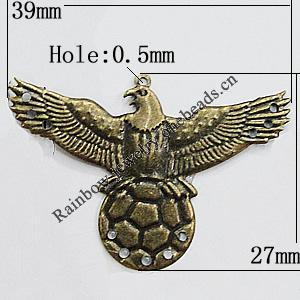 Iron Jewelry Finding Pendant Lead-free, Bird 39x27mm Hole:0.5mm, Sold by Bag