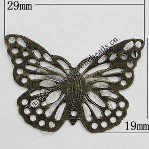 Iron Jewelry Finding Connectors Lead-free, Butterfly 29x19mm, Sold by Bag