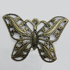 Iron Jewelry Finding Pendant Lead-free, Butterfly 53x37mm Hole:1.5mm, Sold by Bag