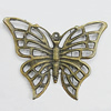 Iron Jewelry Finding Pendant Lead-free, Butterfly 46x34mm Hole:0.5mm, Sold by Bag