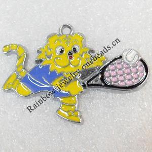 Zinc Alloy Enamel Pendant, Cat, 35x24mm, Hole:Approx 2mm, Sold by PC