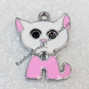 Zinc Alloy Enamel Pendant, Cat, 15x21mm, Hole:Approx 2mm, Sold by PC