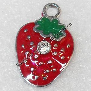 Zinc Alloy Enamel Pendant, Strawberry, 17x25mm, Hole:Approx 2mm, Sold by PC