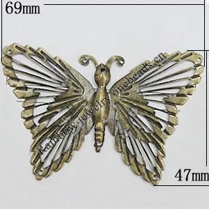 Iron Jewelry Finding Connectors Lead-free, Butterfly 69x47mm, Sold by Bag