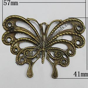 Iron Jewelry Finding Connectors Lead-free, Butterfly 57x41mm, Sold by Bag