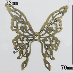 Iron Jewelry Finding Connectors Lead-free, Butterfly 73x70mm Hole:1mm, Sold by Bag