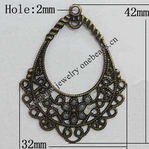 Iron Jewelry Finding Pendants Lead-free, 42x32mm Hole:2mm, Sold by Bag