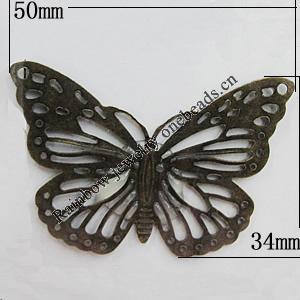Iron Jewelry Finding Connectors Lead-free, Butterfly 50x34mm, Sold by Bag