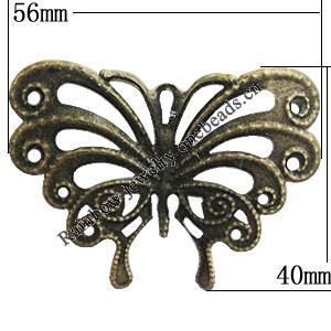 Iron Jewelry Finding Connectors Lead-free, Butterfly 56x40mm, Sold by Bag