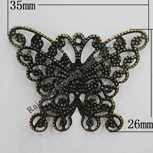 Iron Jewelry Finding Pendants Lead-free, Butterfly 35x26mm Hole:1mm, Sold by Bag