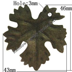 Iron Jewelry Finding Pendants Lead-free, Leaf 46x43mm Hole:3mm, Sold by Bag