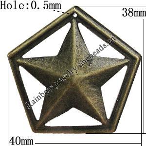 Iron Jewelry Finding Pendants Lead-free, Star 38x40mm Hole:0.5mm, Sold by Bag