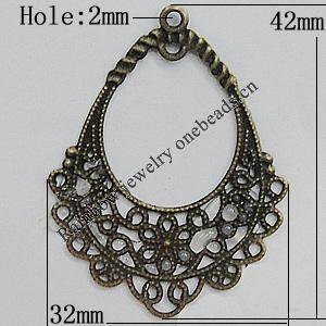 Iron Jewelry Finding Pendants Lead-free, 42x32mm Hole:2mm, Sold by Bag