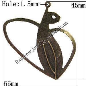 Iron Jewelry Finding Pendants Lead-free, 55x45mm Hole:1.5mm, Sold by Bag