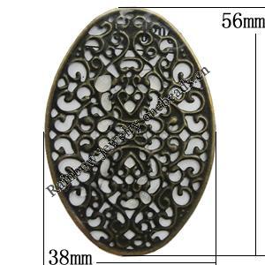 Iron Jewelry Finding Pendants Lead-free, Flat Oval 56x38mm, Sold by Bag