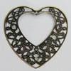 Iron Jewelry Finding Pendants Lead-free, Heart 47x48mm Hole:1mm, Sold by Bag