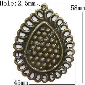 Iron Jewelry Finding Pendants Lead-free, Teardrop 58x45mm Hole:2.5mm, Sold by Bag