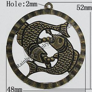 Iron Jewelry Finding Pendants Lead-free, 52x48mm Hole:2mm, Sold by Bag