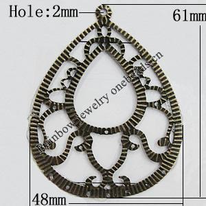 Iron Jewelry Finding Pendants Lead-free, Teardrop 61x48mm Hole:2mm, Sold by Bag
