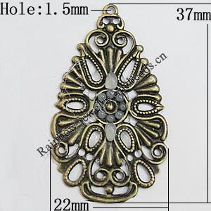 Iron Jewelry Finding Pendants Lead-free, Teardrop 37x22mm Hole:1.5mm, Sold by Bag
